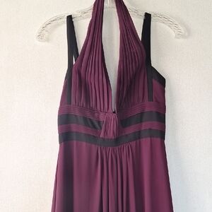 BCBGMaxAzria Deep Plum Halter Dress with Black Trim